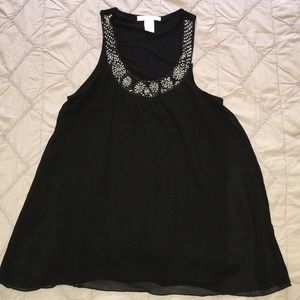 Black, Sleeveless Knit Top, Beaded Collar, Medium